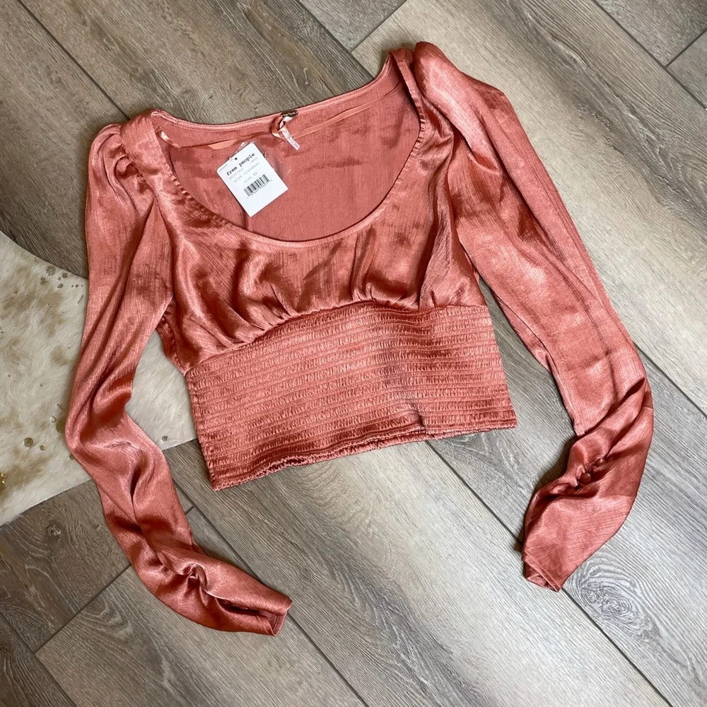 Free people Santiago pink cinnamon satin blouse - Picture 2 of 5